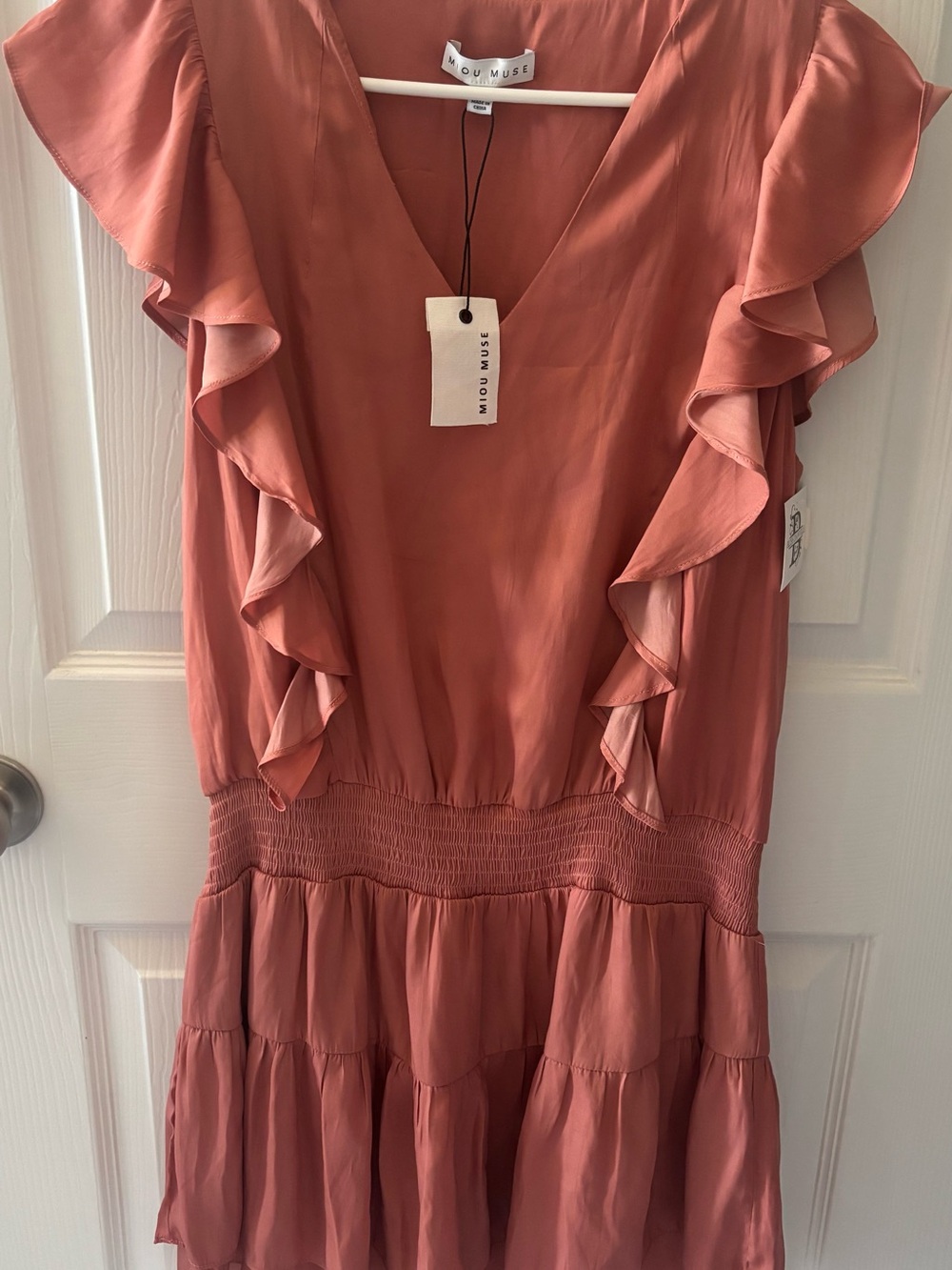 Mou Muse Rust Ruffle V-Neck Dress